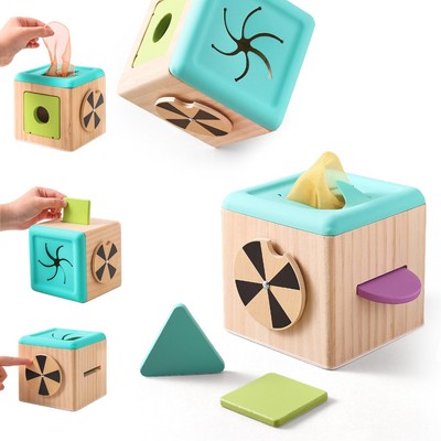 Hộp đựng khăn giấy bằng gỗ đa chức năng Đồ chơi Montessori Khăn giấy vui nhộn Kotak Đồ chơi học tập cho bé Đồ chơi giác quan Bài tập ngón tay