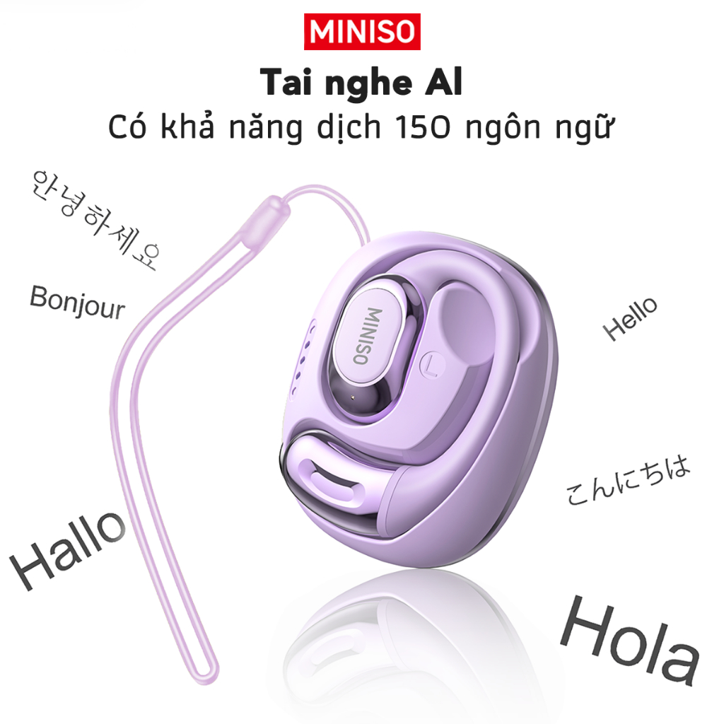 Miniso MS156 Tai Nghe Phiên Dịch AI Tai nghe tai mở Tai nghe Bluetooth loại bỏ tiếng ồn Bluetooth 5.4 Tai nghe không dây IPX5 Tai nghe thể thao chống nước có Mic Tai nghe dẫn truyền xương | BigBuy360 - bigbuy360.vn