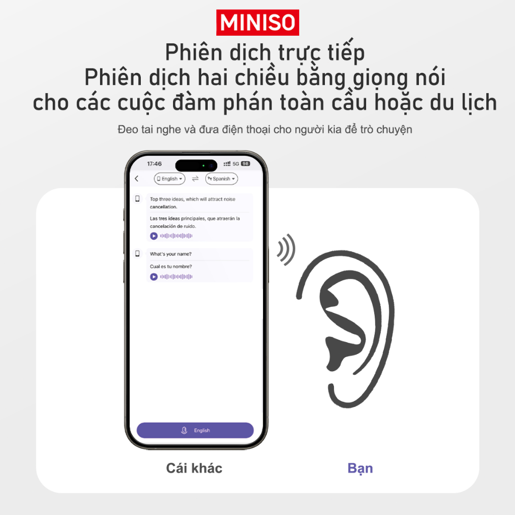 Miniso MS156 Tai Nghe Phiên Dịch AI Tai nghe tai mở Tai nghe Bluetooth loại bỏ tiếng ồn Bluetooth 5.4 Tai nghe không dây IPX5 Tai nghe thể thao chống nước có Mic Tai nghe dẫn truyền xương | BigBuy360 - bigbuy360.vn