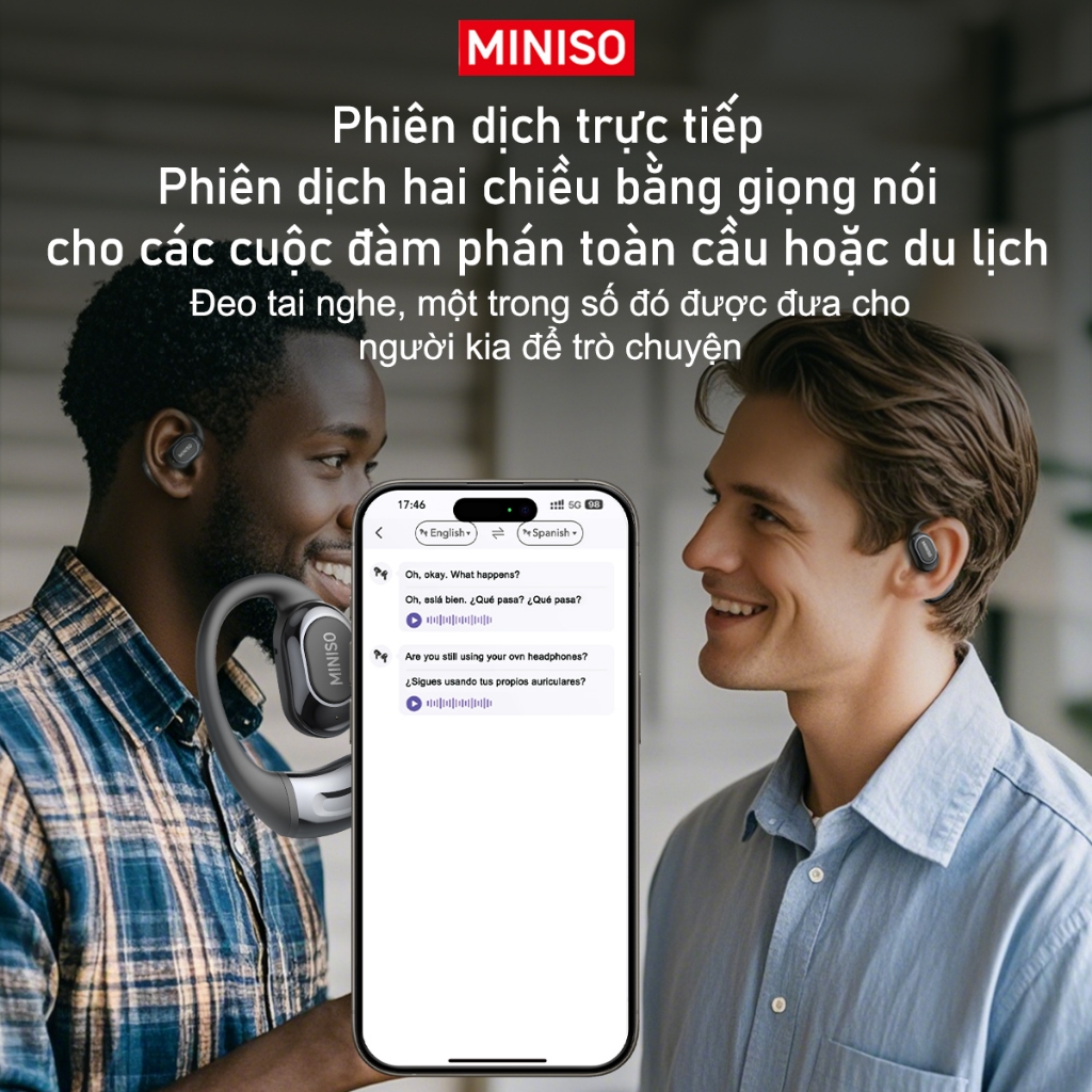 Miniso MS156 Tai Nghe Phiên Dịch AI Tai nghe tai mở Tai nghe Bluetooth loại bỏ tiếng ồn Bluetooth 5.4 Tai nghe không dây IPX5 Tai nghe thể thao chống nước có Mic Tai nghe dẫn truyền xương | BigBuy360 - bigbuy360.vn
