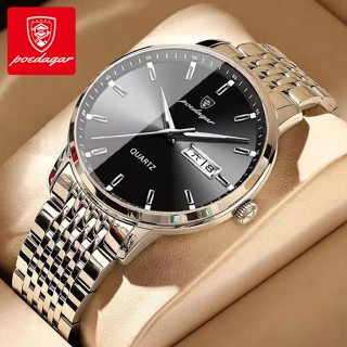 POEDAGAR Đồng hồ nam chính hãng Dây đeo bằng thép không gỉ Lịch phát sáng chống nước 832