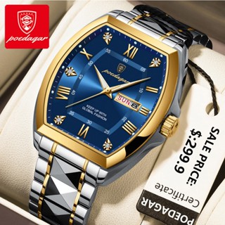 POEDAGAR Đồng hồ nam chính hãng Dây đeo bằng thép không gỉ Lịch phát sáng chống nước 958