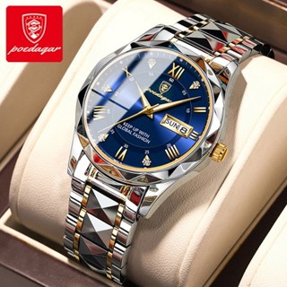 POEDAGAR Đồng hồ nam chính hãngDây đeo bằng thép không gỉ Lịch phát sáng chống nước 615
