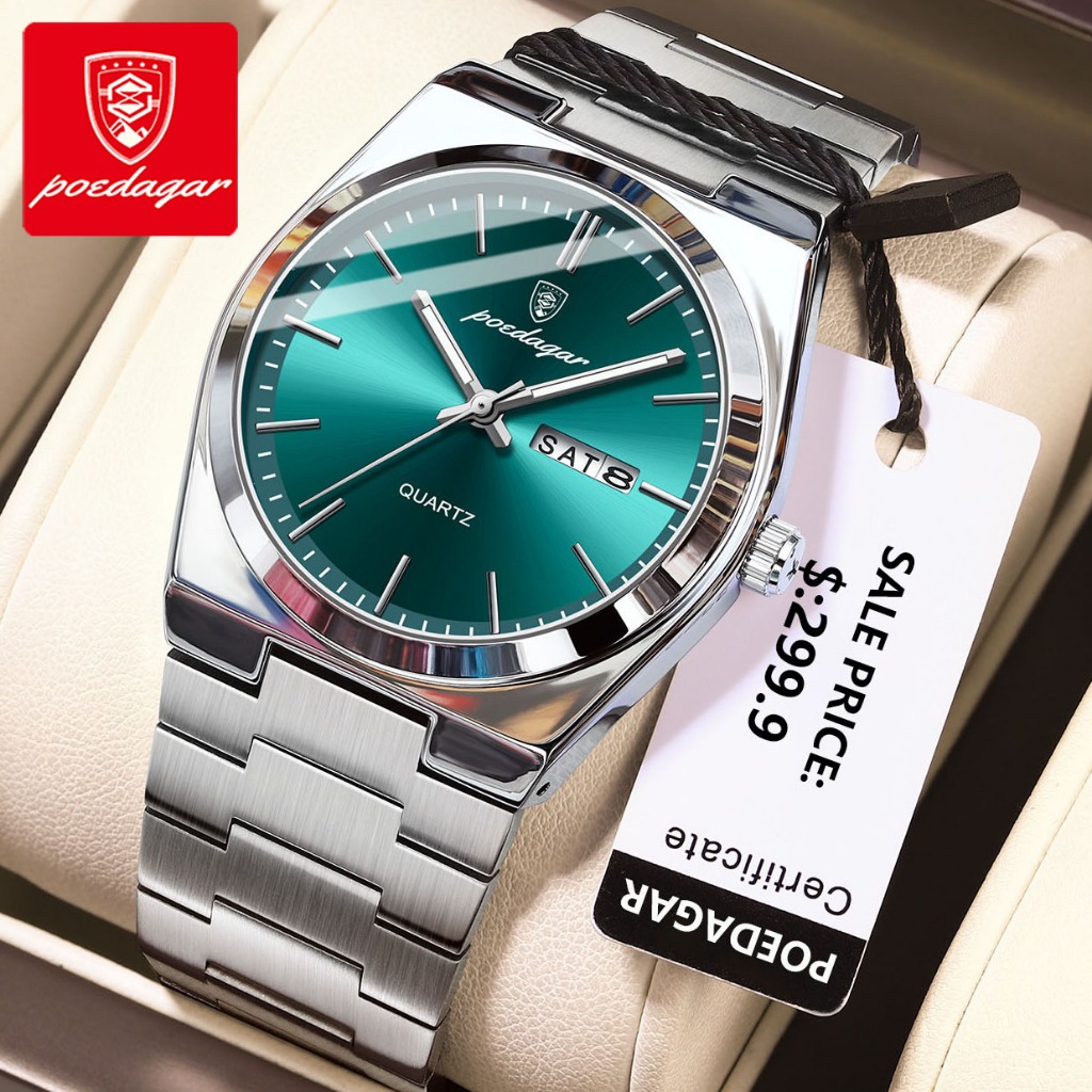 Đồng hồ nam POEDAGAR 930 chính hãng dây đeo bằng thép không gỉ có lịch chống thấm nước