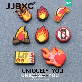JJBXC Charm phụ kiện dép   Official thích ứng giày độc quyền khóa trang trí than nhỏ ngọn lửa loạt Sticker Dép  