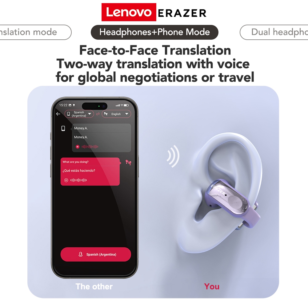 ERAZER XF28 AI Dịch Tai Nghe Bluetooth V6.0 Màn Hình Cảm Ứng LCD Thiết Kế Kẹp Tai Nghe Không Dây tai nghe kẹp tai | BigBuy360 - bigbuy360.vn