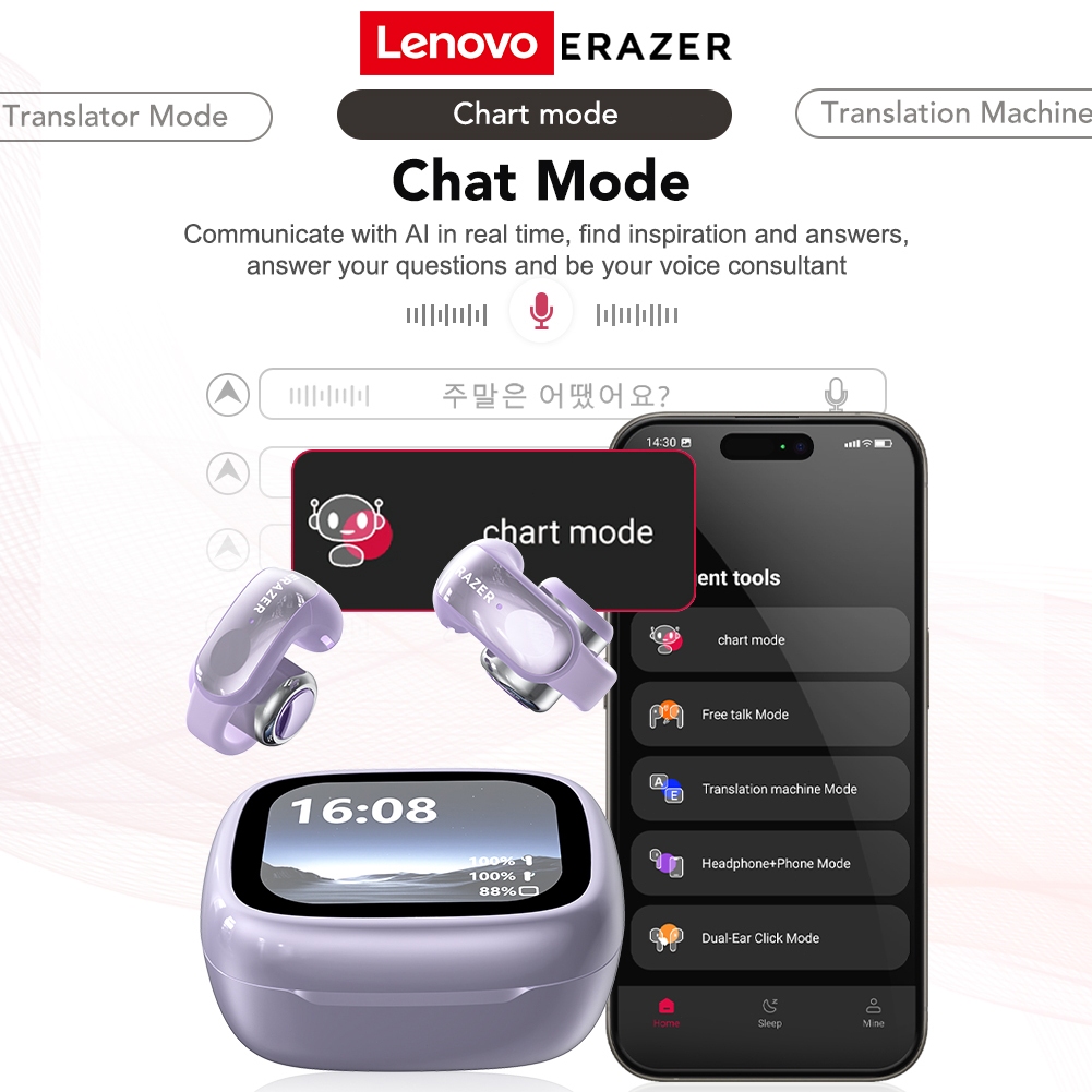 ERAZER XF28 AI Dịch Tai Nghe Bluetooth V6.0 Màn Hình Cảm Ứng LCD Thiết Kế Kẹp Tai Nghe Không Dây tai nghe kẹp tai | BigBuy360 - bigbuy360.vn