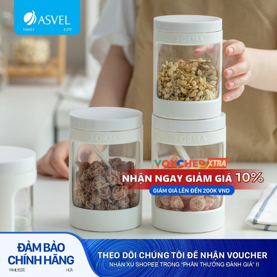Asvel Hộp Thủy Tinh Đựng Gia Vị Kèm Muỗng Kiểu Nhật Bản 470/680ml