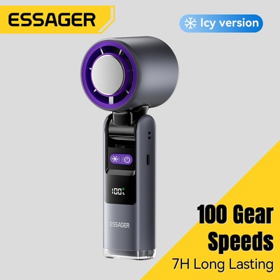 Quạt cầm tay cầm tay làm lạnh tốc độ cao Essager 4000mAh 1 ~ 100 Điều chỉnh tốc độ Quạt Mini Turbo + Đèn pin