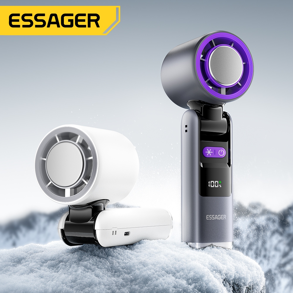 Quạt cầm tay cầm tay làm lạnh tốc độ cao Essager 4000mAh 1 ~ 100 Điều chỉnh tốc độ Quạt Mini Turbo + Đèn pin | BigBuy360 - bigbuy360.vn