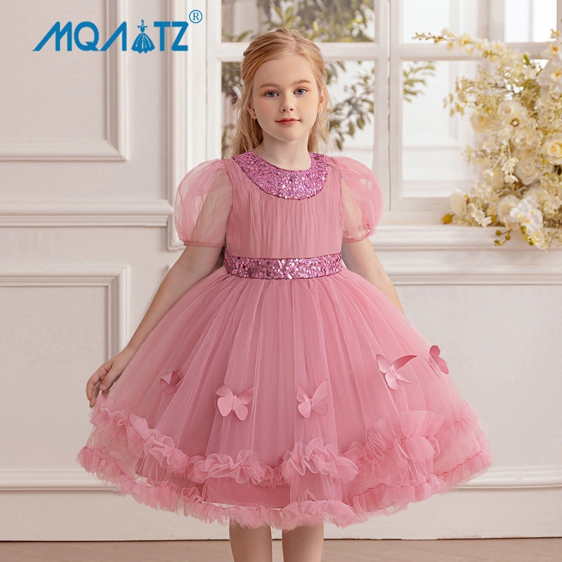 MQATZ Tay Ngắn Đảng Bé Gái Tutu Đầm Cho Trẻ Em Quần Áo Sequin Đầm Công Chúa Ren Trang Phục Sinh Nhật