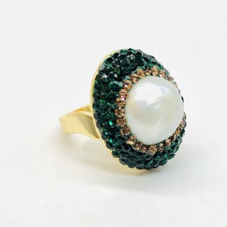 Nhẫn kim cương Séc xanh ngọc trai ngọt Baroque tự nhiên