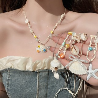 Dây sáp, sao biển, vòng cổ vỏ ngọc trai, dây chuyền xương đòn kiểu khu nghỉ mát bên bờ biển, vòng cổ tươi mát mùa hè, ngọt ngào và cao cấp dành cho nữ