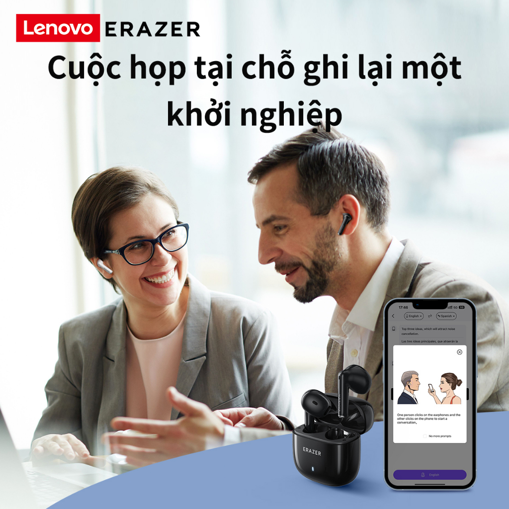 Lenovo Erazer XT92 PRO Tai Nghe Phiên Dịch tai nghe AI phiên dịch Al Tai nghe Bluetooth thông minh Tai nghe không dây dịch thời gian thực TWS có Mic Mini Bluetooth 5.4 Tai nghe thể thao | BigBuy360 - bigbuy360.vn