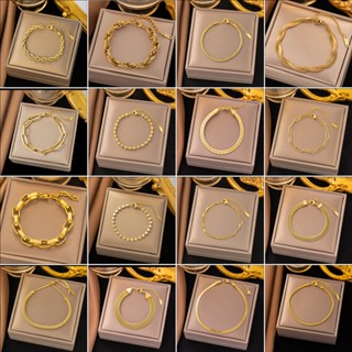 [Vòng tay thanh lịch] Vòng tay bằng thép titan mạ vàng 18K hợp thời trang Hàn Quốc dành cho nữ, thiết kế độc đáo, sang trọng nhẹ, nơ tình yêu ba lá phong cách mới