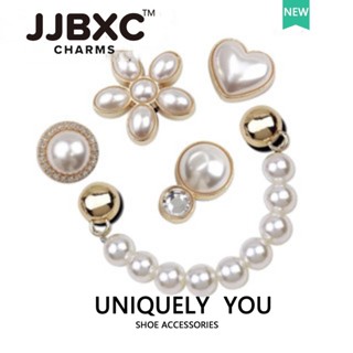 JJBXC Cross Charms Khóa Trang Trí Kim Loại Ngọc Trai Trắng Độc Quyền Phụ Kiện Chính Hãng Cho Giày Dép Cross Quà Tặng Sang Trọng Sticker Dép Cross