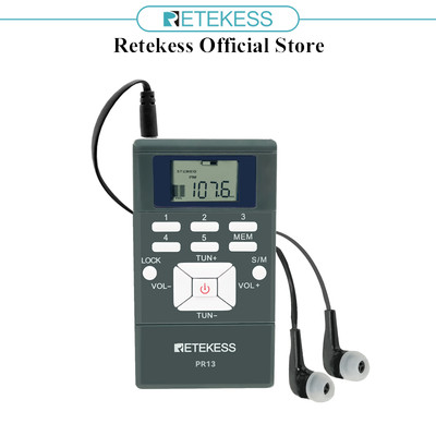 Radio Retekess Pr13 Fm Mini Xách Tay Với Đồng Hồ Kỹ Thuật Số 24 Giờ