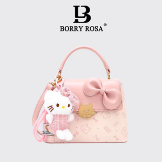 BORRY ROSA / COW & KITTY Túi xách đeo chéo màu hồng túi giỏ màu hồng có khóa kéo và bùa chú mèo, túi tote dành cho nữ