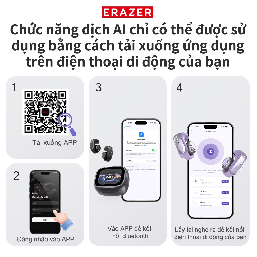 Lenovo ERAZER XF28 AI Tai Nghe Phiên Dịch Tai nghe Bluetooth V6.0 tai nghe không dây tai nghe kẹp tai | BigBuy360 - bigbuy360.vn