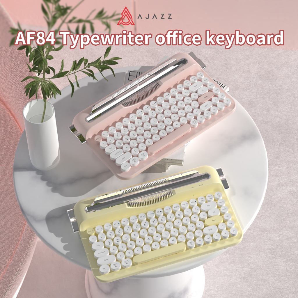 AJAZZ AF84 bàn phím chế độ kép hơi nước retro punk máy đánh chữ bàn phím không dây màu hồng | BigBuy360 - bigbuy360.vn