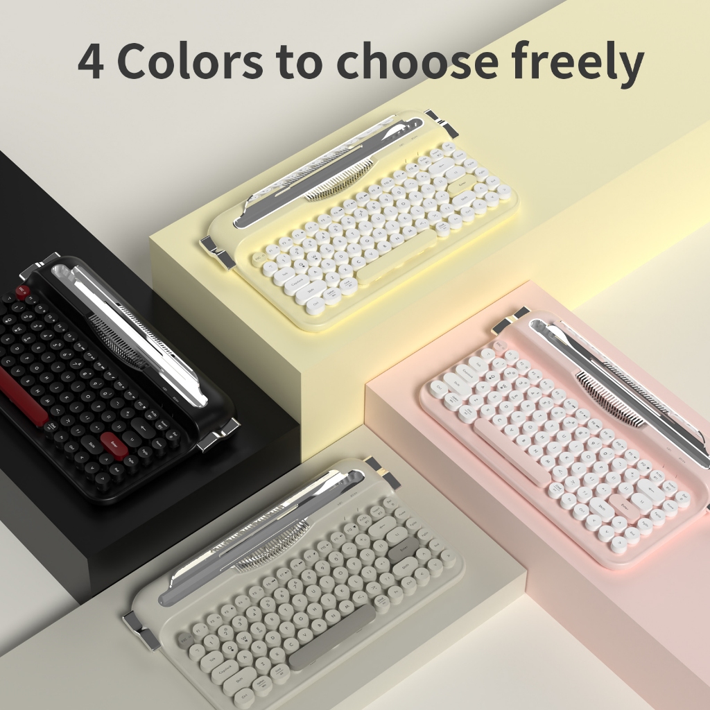 AJAZZ AF84 bàn phím chế độ kép hơi nước retro punk máy đánh chữ bàn phím không dây màu hồng | BigBuy360 - bigbuy360.vn