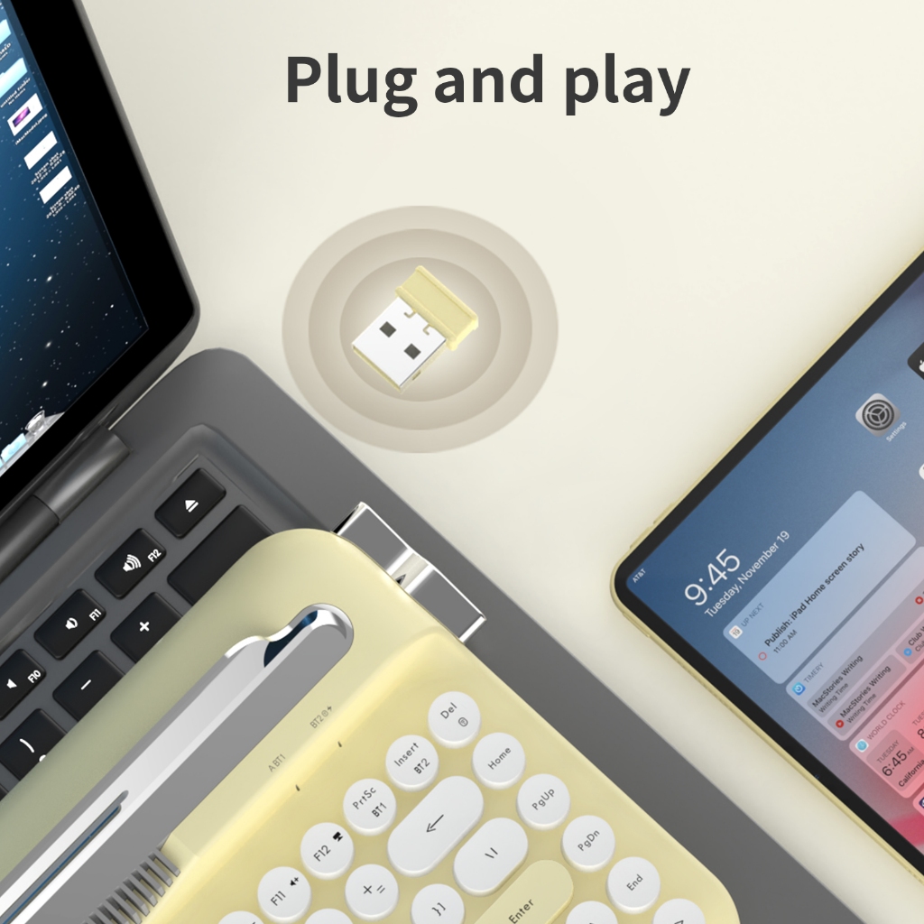 AJAZZ AF84 bàn phím chế độ kép hơi nước retro punk máy đánh chữ bàn phím không dây màu hồng | BigBuy360 - bigbuy360.vn
