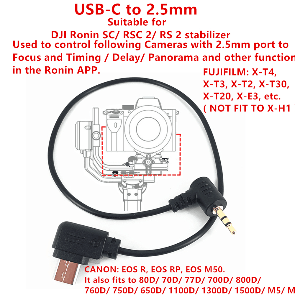Cáp Điều Khiển RSS Từ Xa USB-C Sang 2.5 Mm Cho DJI Ronin SC RSC2 RS2 Canon 80D Fujifilm Fuji XT4 XT3