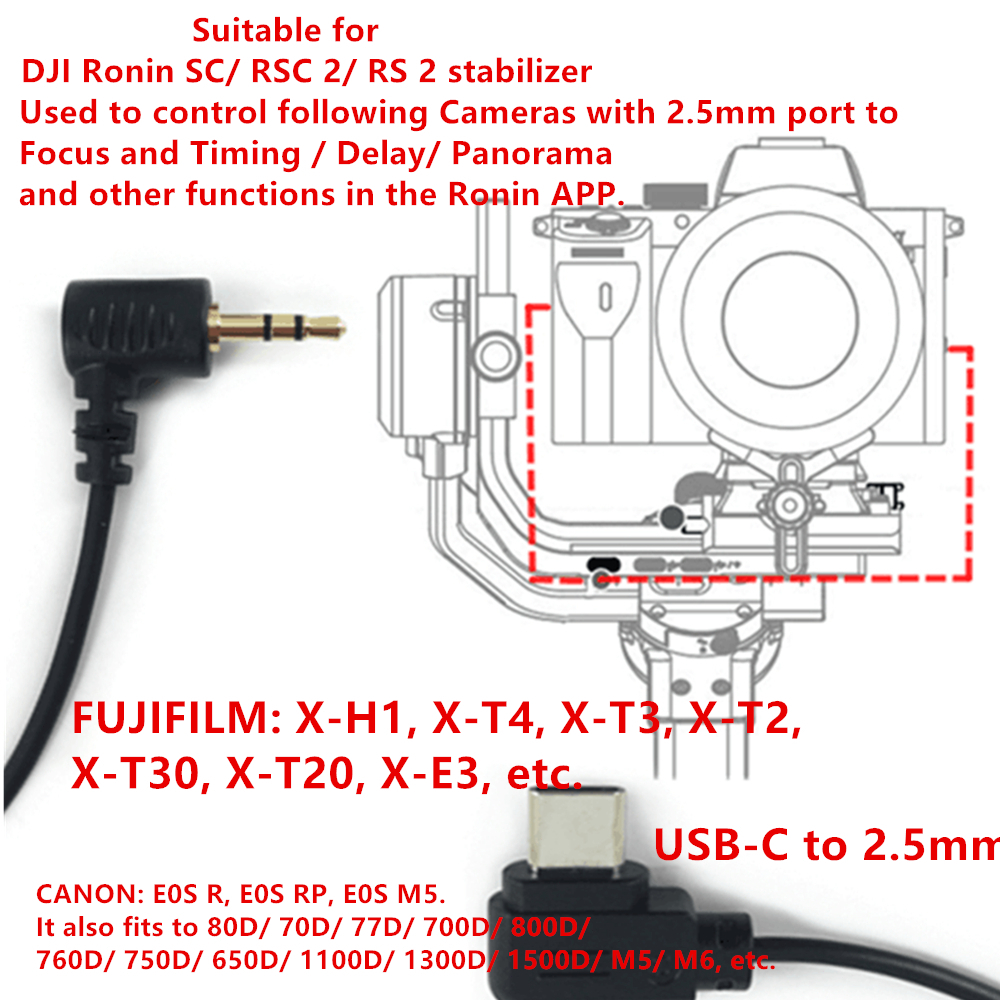 Cáp Điều Khiển RSS Từ Xa USB-C Sang 2.5 Mm Cho DJI Ronin SC RSC2 RS4 RS3 RS2 Ronin-SC & Canon EOS R 