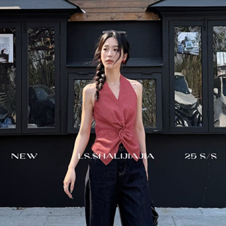 Áo vest ngắn cổ và vai xoắn phiên bản Hàn Quốc dành cho nữ