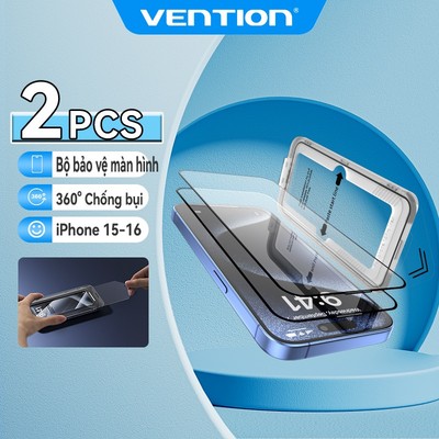 Vention Set 2 kinh cường Lực iPhone Bảo Vệ Màn Hình Cho iPone 15 / 16 Pro Max Plus HD Kính Cường Lực Với Công Cụ Lắp Đặt Không Bụi 2 Gói