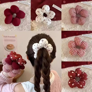Đầy Cotton Dễ Thương Hoa Nhỏ Tóc Nhẫn Chấm Bi Nơ Kiểm Tra Scrunchy Nhẫn