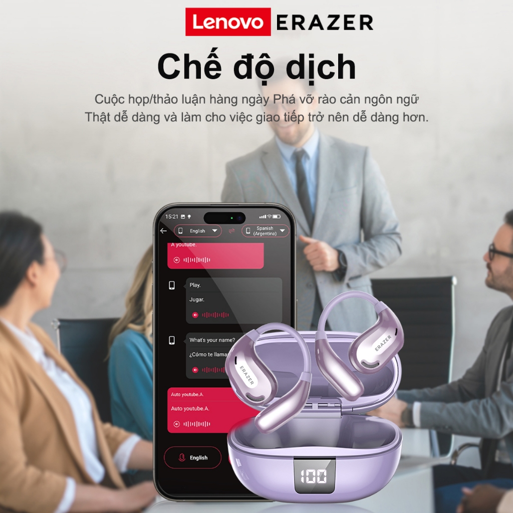 Lenovo ERAZER XT66 Pro Tai Nghe Phiên Dịch AI Tai nghe Bluetooth không dây Tai nghe dịch thời gian thực AI Dịch 135 ngôn ngữ IPX5 Tai nghe Bluetooth 5.4 ASMR Có micrô Tai nghe thể thao Tai nghe chơi game | BigBuy360 - bigbuy360.vn