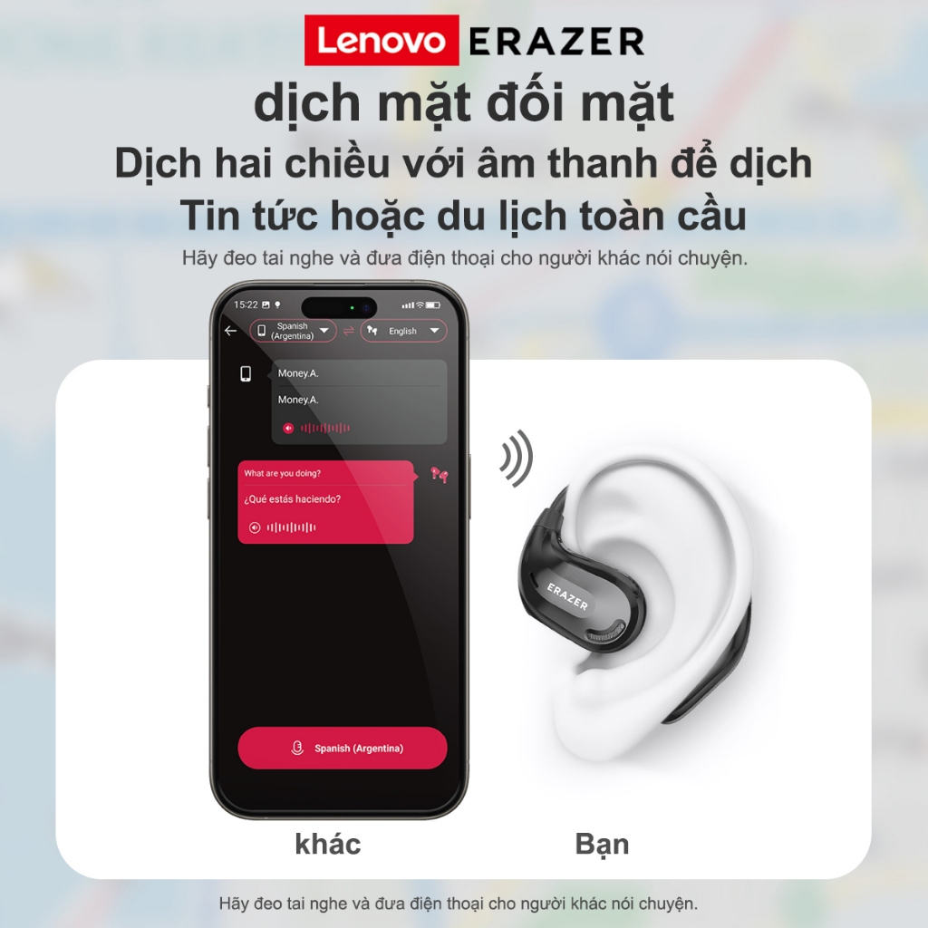 Lenovo ERAZER XT66 Pro Tai Nghe Phiên Dịch AI Tai nghe Bluetooth không dây Tai nghe dịch thời gian thực AI Dịch 135 ngôn ngữ IPX5 Tai nghe Bluetooth 5.4 ASMR Có micrô Tai nghe thể thao Tai nghe chơi game | BigBuy360 - bigbuy360.vn