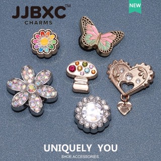 JJBXC Charm phụ kiện giày cross Chính Thức Thích Ứng Độc Quyền Trang Trí Khóa Kim Loại Bạc Đá Quý Nấm Bướm Series Sticker Dép Cross