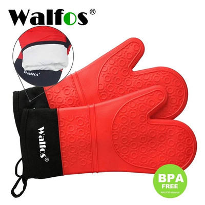 WALFOS Găng Tay BBQ Silicon Chịu Nhiệt 1 / 2 Ngón Tay Nhà Bếp Mitt Hộ Gia Đình Nấu Nướng Bánh Găng Tay