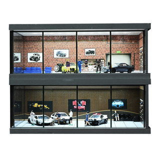 Bộ sưu tập 1 / 64 Mô hình nhà để xe ô tô có đèn LED Bãi đậu xe Hợp kim Mô hình ô tô Cảnh lưu trữ Hộp trưng bày Bộ sưu tập mô hình ô tô Quà tặng cho bé trai bé gái