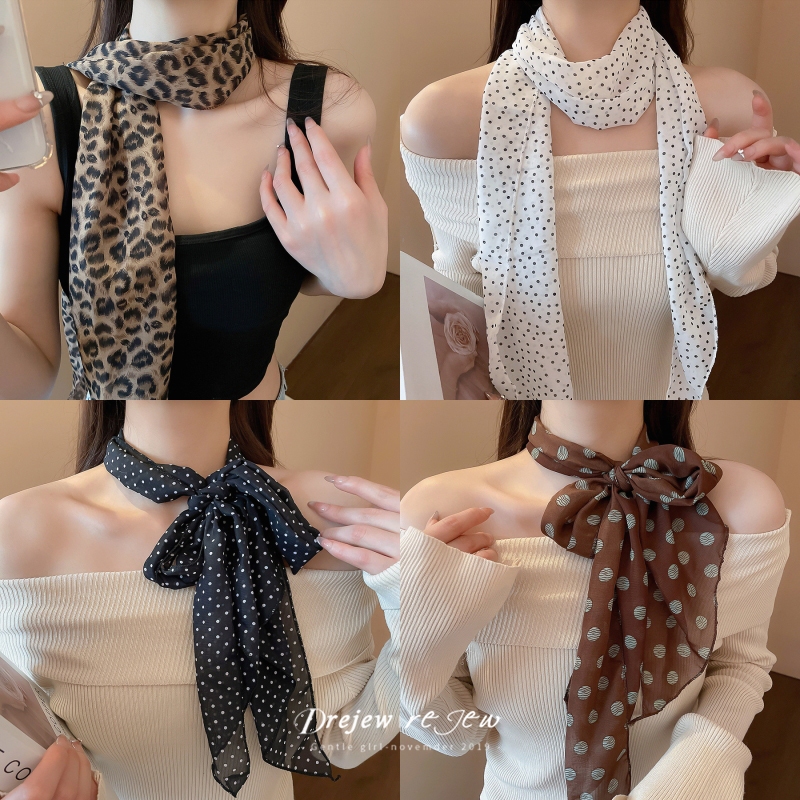 DREJEW Hàn Quốc dài chấm bi khăn quàng cổ nhẹ sang trọng khăn quàng cổ cao cấp cổ điển khí chất giản dị chống nắng cà vạt đa năng