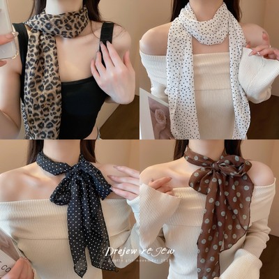 DREJEW Hàn Quốc dài chấm bi khăn quàng cổ nhẹ sang trọng khăn quàng cổ cao cấp cổ điển khí chất giản dị chống nắng cà vạt đa năng