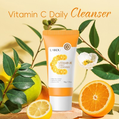 Sữa rửa mặt rạng rỡ LAIKOU Vitamin C 50g Làm sạch sâu Làm mịn da Dưỡng ẩm ngay cả tông màu da