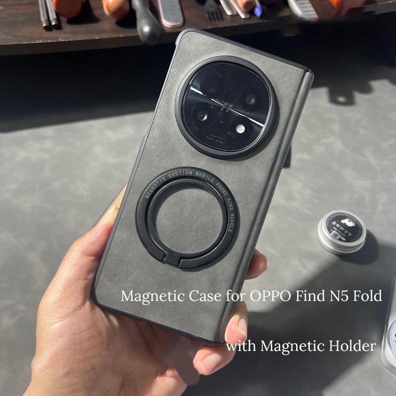 Ốp từ tính cho OPPO Find N5 Fold có giá đỡ nam châm Vỏ điện thoại bằng da PU sang trọng Vỏ bản lề ch