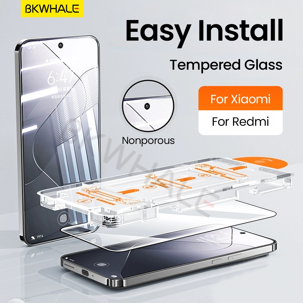 BKWHALE Dễ Dàng Lắp Đặt Kính Cường Lực Cho Xiaomi 14 13 12 11 12x 12s 17 Pro Max 15s Pro 15 Ultra 15T 13T 14T Poco F8 F7 Ultra F6 F5 M7 M6 X7 X6 Pro C85 C75 C71 Phim Bảo Vệ Màn Hình