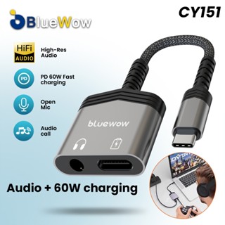 [Sạc & Âm thanh 2 trong 1] Bộ chuyển đổi Bluewow Type-C sang 3,5mm | Chơi nhạc / trò chơi khi sạc | Sạc nhanh PD 60W | Điều khiển âm lượng tích hợp