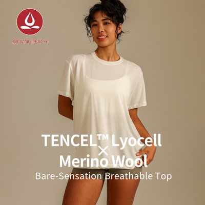 MOVING PEACH Áo thun thể thao nữ Relaxed Fit Soft Yoga Top thoáng khí Vòng cổ tập thể dục tay ngắn Pilates Chạy bộ khiêu vũ mặc hàng ngày CTL