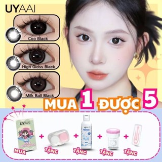 【Mua 1 được 5  Kính áp tròng UYAAI 1 cặp ống kính màu đen có hộp đựng ống kính, ngâm nước, làm sạch ống kính, kẹp ống kính