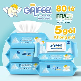  Khăn ướt GAIFEEL khăn giấy ướt Bộ 5 gói khăn ướt không mùi không cồn không parabens cao cấp 