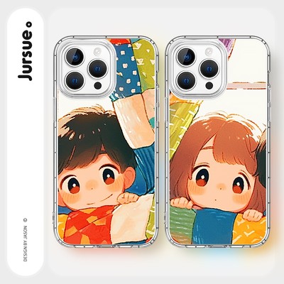 Ốp lưng JURSUE mềm chống sốc cặp đôi dễ thương đẹp nam nữ ngộ nghĩnh độc lạ cặp đôi cho iPhone 17 16 15 14 13 12 11 Pro Max SE 2020 X XR XS 8 7 ip 6S 6 Plus kute Y5087Q