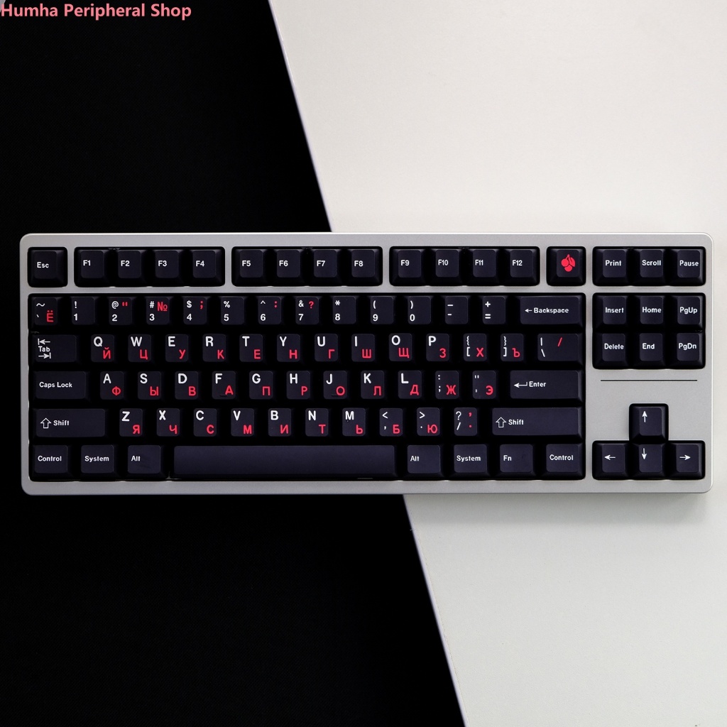 Humha Trắng trên keycap màu đen Keycap Nga Chất liệu PBT Nhuộm-Sublimation Cherry profile Bàn phím c