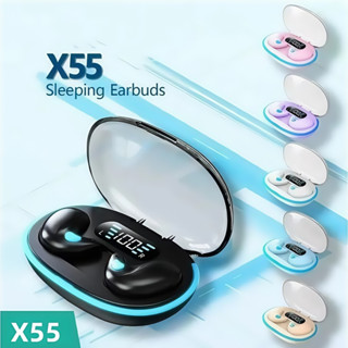 Tai nghe Bluetooth ngủ không dây X55, hộp sạc bán trong suốt, thiết kế siêu mỏng, vừa tai thoải mái, màn hình kỹ thuật số thông minh