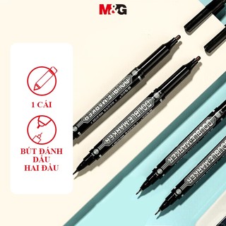  M&G Bút Lông Dầu 2 Đầu Đen Xanh - Chống Nước Viết Mượt Bền Mực Nâng Cấp Kẻ Viền 
