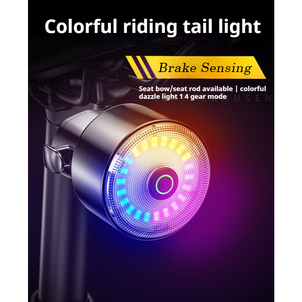 Đèn hậu xe đạp cảm biến phanh thông minh - Đèn LED an toàn có thể sạc lại Type-C, Độ sáng tự động cho phụ kiện cưỡi ngựa ban đêm MTB / xe đạp đường trường